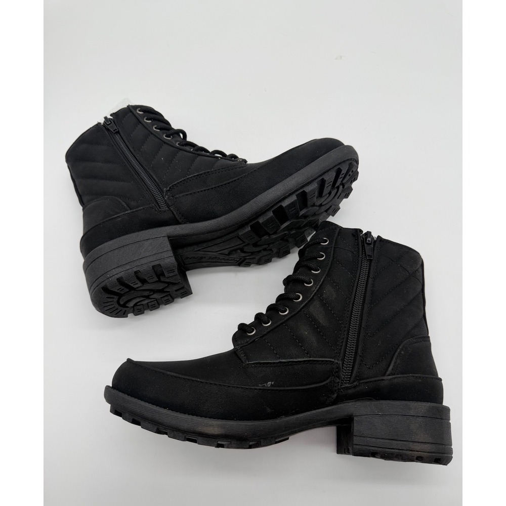 Easy Street Elsie Women Black Matte Combat Boots Side Zip Lug Sole 6M